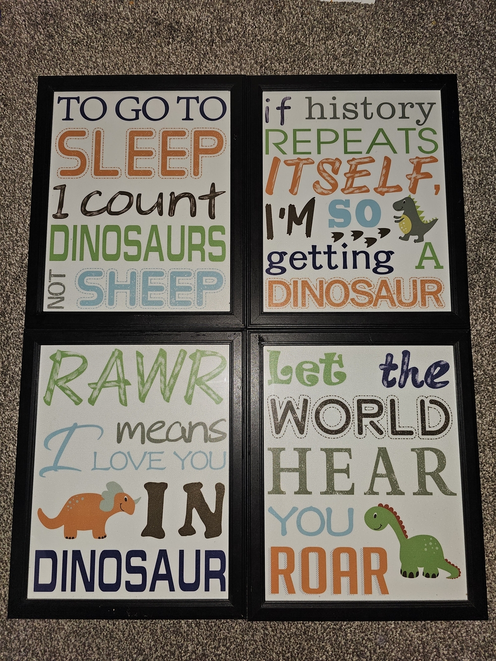 Dinosaur Nursery Wall Art Set - Green, Orange, Blue, Navy - WD 1